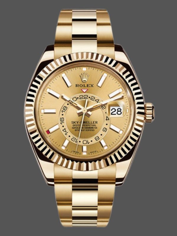 Rolex Sky-Dweller 326938 Yellow Gold Champagne Dial 42mm Mens Replica Watch