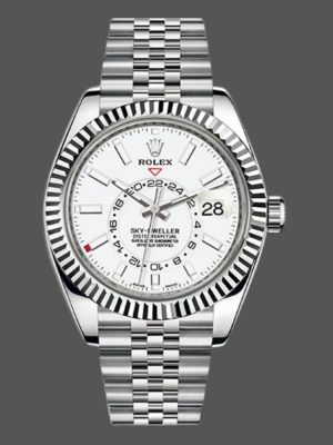 Rolex Sky-Dweller 326934 Fluted Bezel White Dial 42MM Replica Watch