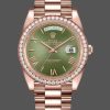 Rolex Day-Date 228345RBR Olive Green Roman Dial Diamond Bezel 40mm Mens Replica Watch