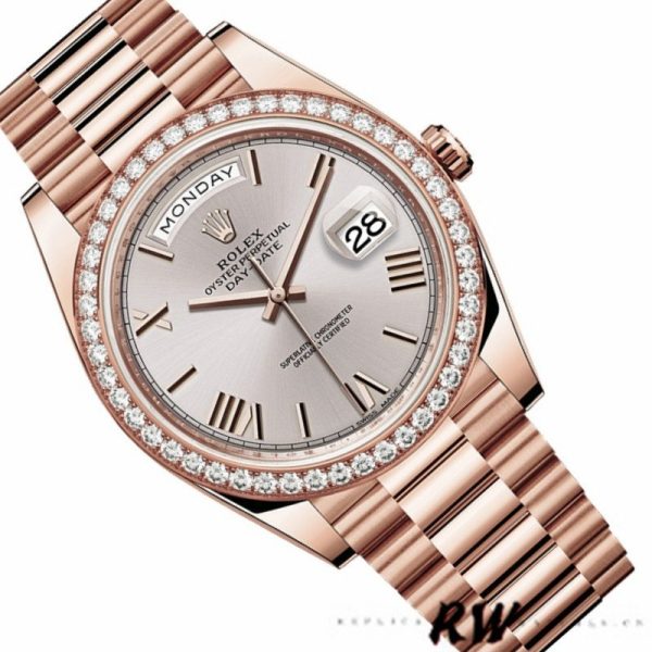 Rolex Day-Date 228345RBR Sundust Roman Dial Diamond Bezel 40mm Mens Replica Watch
