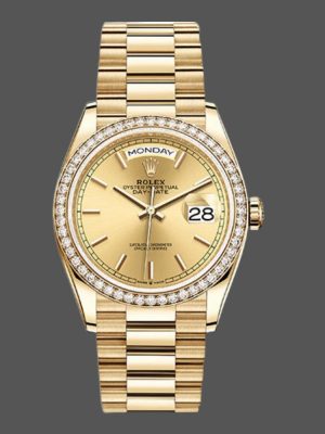Rolex Day-Date 128348RBR Champagne Index Dial Yellow Gold 36MM Unisex Replica Watch