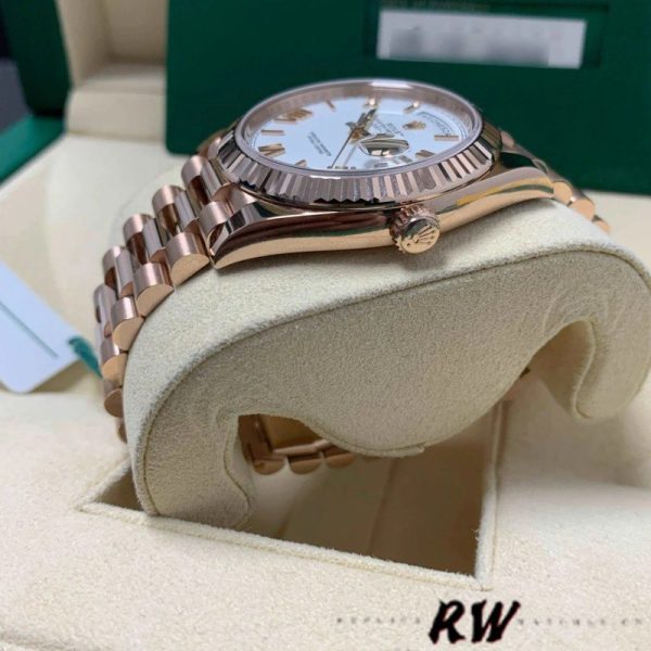 Rolex Day-Date 228235 White Roman Numeral Dial Fluted Bezel 40mm Mens Replica Watch