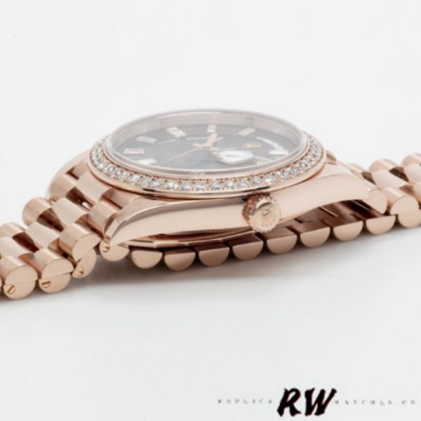 Rolex Day-Date 228345RBR Chocolate Brown Diagonal Motif Dial Diamond Bezel 40mm Mens Replica Watch