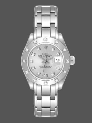 Rolex Pearlmaster 80319 Silver Diamond Dial 29MM Lady Replica Watch