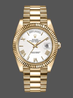 Rolex Day-Date 228238 White Roman Dial Fluted Bezel 40mm Mens Replica Watch