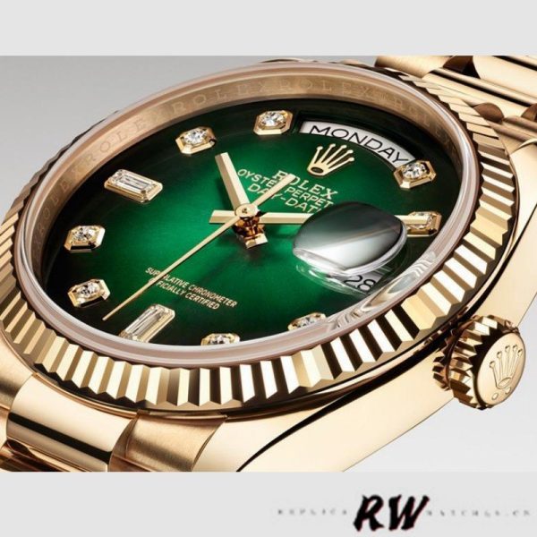 Rolex Day-Date 128238 Fluted Bezel Green Diamond Dial 36MM Unisex Replica Watch