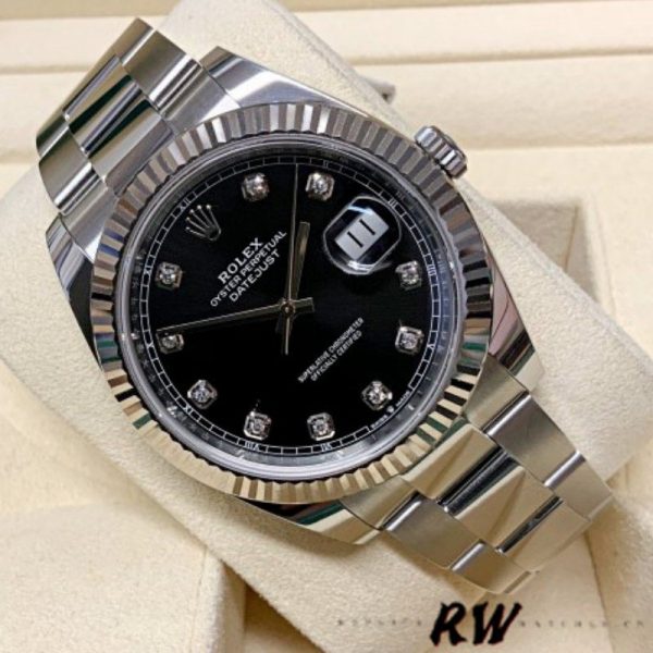 Rolex Datejust 126334 Fluted Bezel Black Diamond Dial 41MM Mens Replica Watch