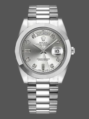 Rolex Day-Date 218206 Silver Diamond Dial Platinum 41MM Mens Replica Watch
