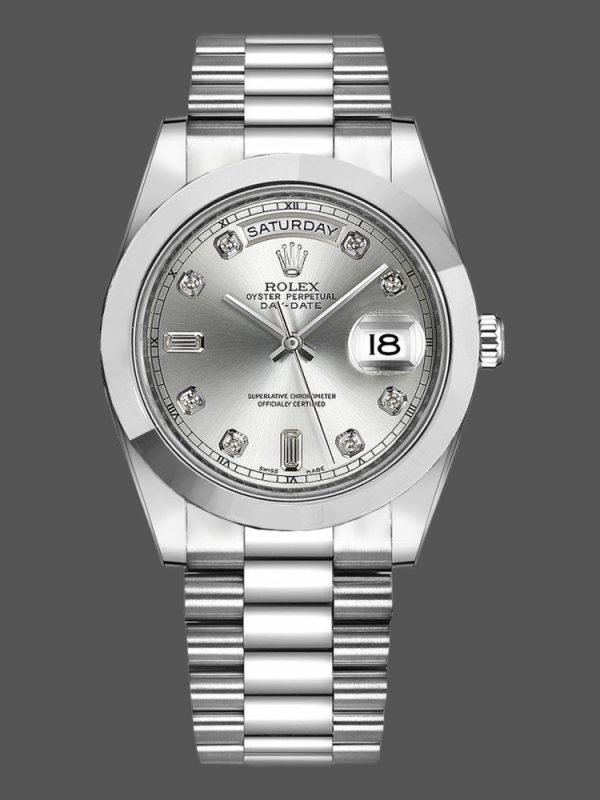Rolex Day-Date 218206 Silver Diamond Dial Platinum 41MM Mens Replica Watch