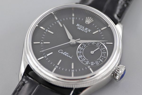 Rolex Cellini Date 50519 Black Leather Black Dial 39mm Mens Replica Watch