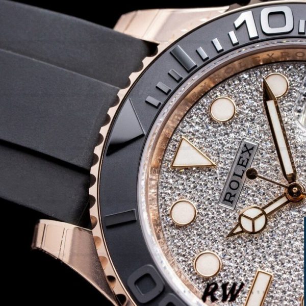 Rolex Yacht Master II 126655 Diamond Pave Dial Rose Gold 40mm Mens Replica Watch