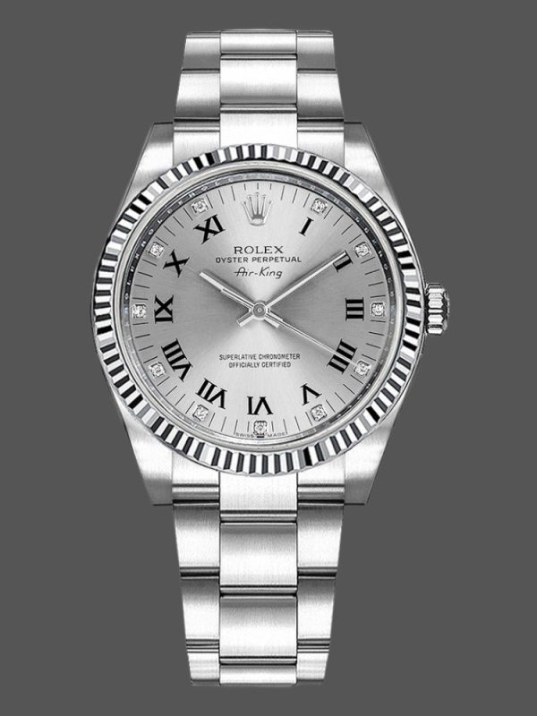Rolex Oyster Perpetual Air-King 114234 Silver Roman Diamond Dial 34mm Unisex Replica Watch