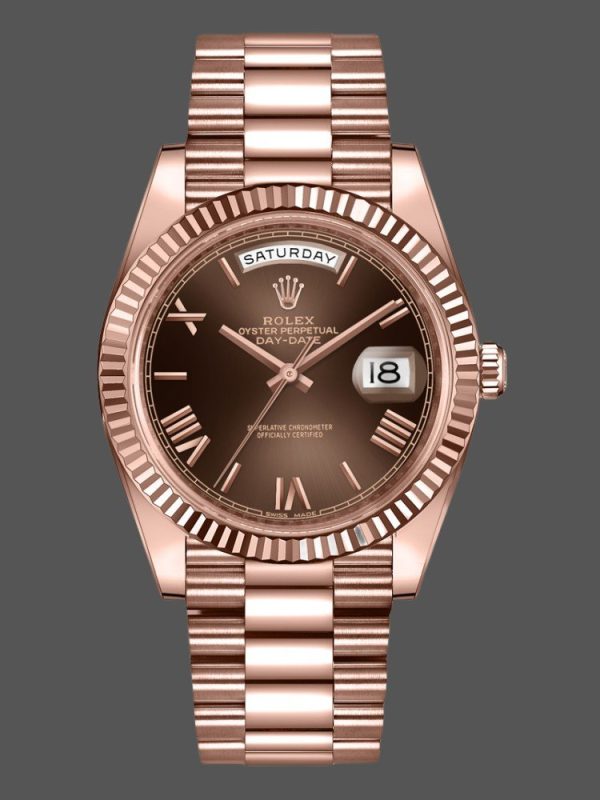 Rolex Day-Date 228235 Chocolate Brown Roman Numeral Dial Fluted Bezel 40mm Mens Replica Watch