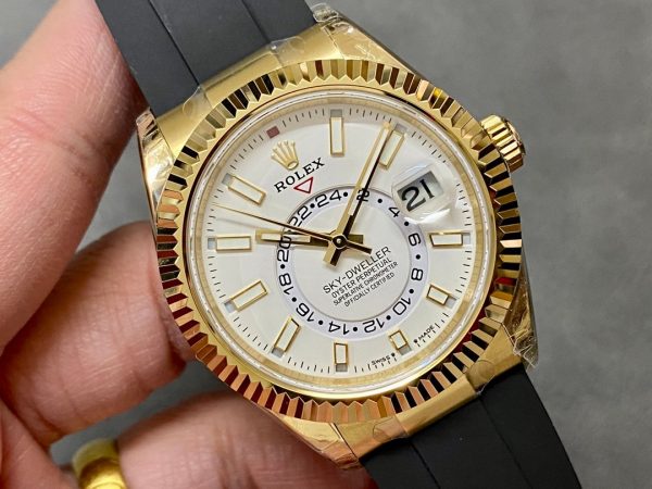 Rolex Sky Dweller 326238 Yellow Gold White Dial 42mm Mens Replica Watch