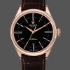 Rolex Cellini Time 50505 Brown Leather Strap Black Dial 39mm Mens Replica Watch
