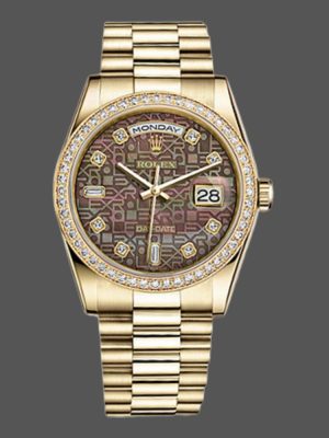 Rolex Day Date 118348 Black MOP Dial Yellow Gold 36mm Unisex Replica Watch