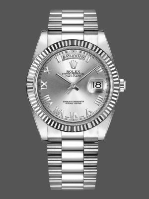 Rolex Day-Date 218239 Silver Roman Numerals Dial White Gold 41MM Mens Replica Watch