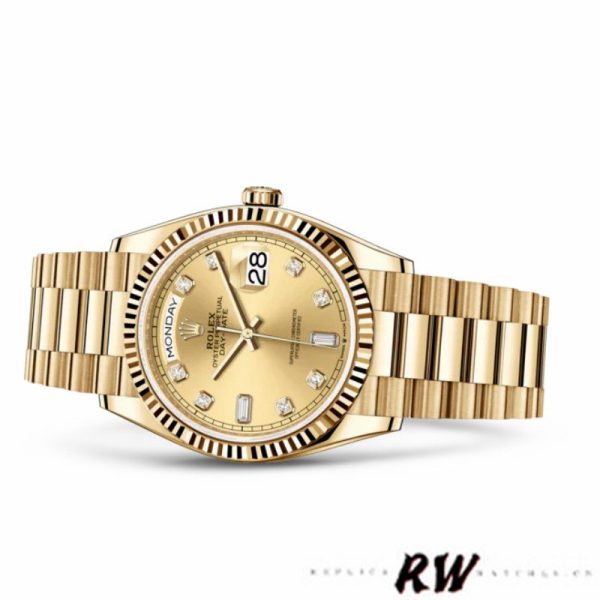 Rolex Day-Date 128238 Fluted Bezel Champagne Diamond Dial 36MM Unisex Replica Watch
