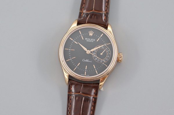 Rolex Cellini Date 50515 Brown Leather Black Index Dial 39mm Mens Replica Watch