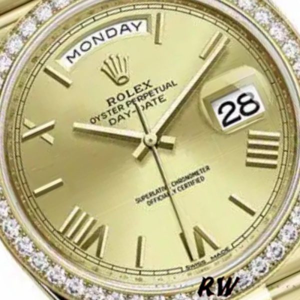Rolex Day-Date 228398TBR Champagne Roman Numeral Dial Diamond Bezel 40mm Mens Replica Watch