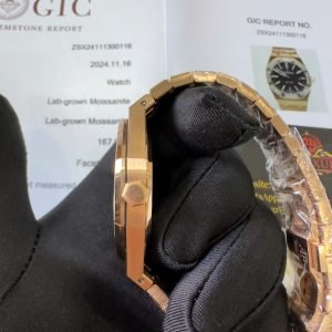Audemars Piguet Royal Oak 15400OR Black Dial Custom Baguette Moissanite Bezel 18K Gold Wrapped 1:1 Best Replica 41mm