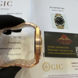 Audemars Piguet Royal Oak 15400OR Black Dial Custom Baguette Moissanite Bezel 18K Gold Wrapped 1:1 Best Replica 41mm