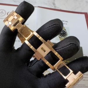 Audemars Piguet Royal Oak 15400OR Black Dial Custom Baguette Moissanite Bezel 18K Gold Wrapped 1:1 Best Replica 41mm