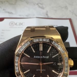 Audemars Piguet Royal Oak 15400OR Black Dial Custom Baguette Moissanite Bezel 18K Gold Wrapped 1:1 Best Replica 41mm