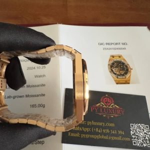 Audemars Piguet Royal Oak 15412OR Open Work Skeleton 18K Rose Gold Wrapped Baguette Moissanite Bezel Clone 1:1 Best Replica 41mm