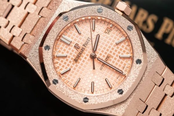 Audemars Piguet Royal Oak 15454OR Frosted Gold Pink Dial Replica 37mm
