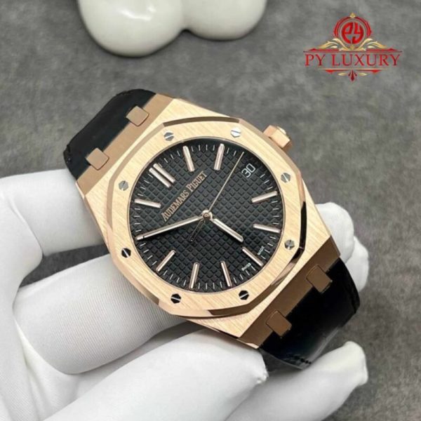 Audemars Piguet Royal Oak 50th Anniversary 15510OR 18K Solid Gold Black Dial Crocodile Leather Strap 41mm