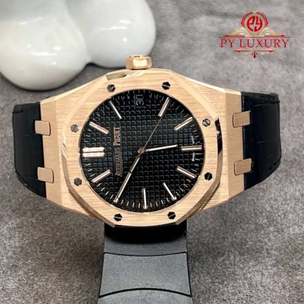 Audemars Piguet Royal Oak 50th Anniversary 15510OR 18K Solid Gold Black Dial Crocodile Leather Strap 41mm