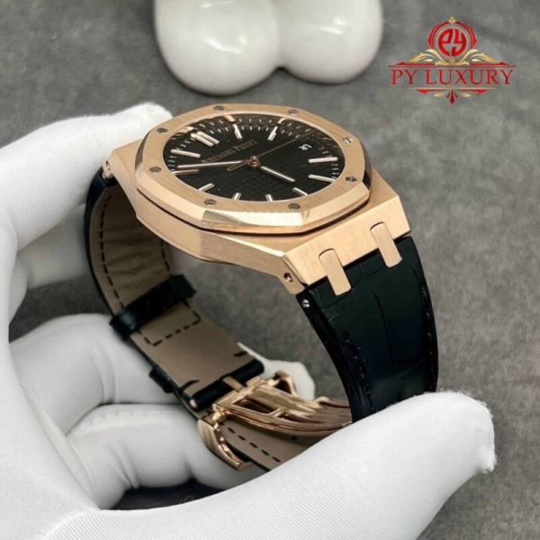 Audemars Piguet Royal Oak 50th Anniversary 15510OR 18K Solid Gold Black Dial Crocodile Leather Strap 41mm