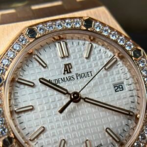Audemars Piguet Royal Oak 77351OR Rose Gold White Dial Diamond Bezel Replica 34m