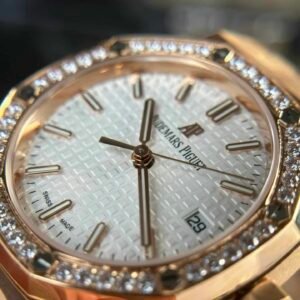 Audemars Piguet Royal Oak 77351OR Rose Gold White Dial Diamond Bezel Replica 34m