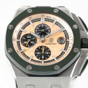 Audemars Piguet Royal Oak Offshore Chronograph 26400SO Beige Dial Green Ceramic Bezel Rubber Best Replica APF 44mm