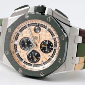 Audemars Piguet Royal Oak Offshore Chronograph 26400SO Beige Dial Green Ceramic Bezel Rubber Best Replica APF 44mm