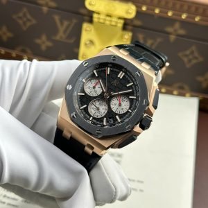 Audemars Piguet Royal Oak Offshore Chronograph 26420RO Rose Gold Black Dial Leather Strap Best Replica 43mm