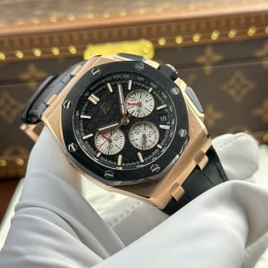 Audemars Piguet Royal Oak Offshore Chronograph 26420RO Rose Gold Black Dial Leather Strap Best Replica 43mm