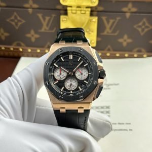 Audemars Piguet Royal Oak Offshore Chronograph 26420RO Rose Gold Black Dial Leather Strap Best Replica 43mm