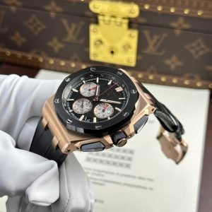 Audemars Piguet Royal Oak Offshore Chronograph 26420RO Rose Gold Black Dial Leather Strap Best Replica 43mm