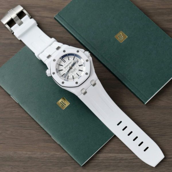 Audemars Piguet Royal Oak Offshore Diver 15707CB White Dial White Ceramic Rubber Best Replica APSF 42mm