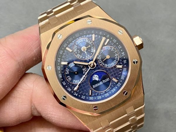 Audemars Piguet Royal Oak Perpetual Calendar 26574OR Rose Gold Blue Dial Best Replica 41mm