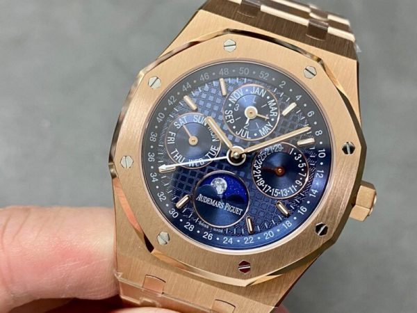 Audemars Piguet Royal Oak Perpetual Calendar 26574OR Rose Gold Blue Dial Best Replica 41mm