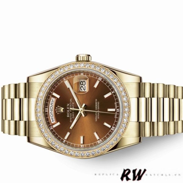 Rolex Day Date 118348 Chocolate Brown Dial Yellow Gold 36mm Unisex Replica Watch