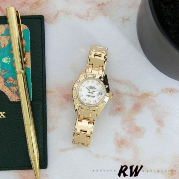 Rolex Pearlmaster 80318 Yellow Gold White Dial 29MM Lady Replica Watch