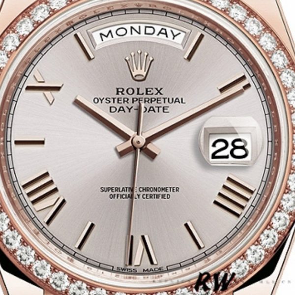Rolex Day-Date 228345RBR Sundust Roman Dial Diamond Bezel 40mm Mens Replica Watch