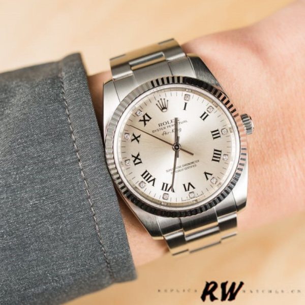 Rolex Oyster Perpetual Air-King 114234 Silver Roman Diamond Dial 34mm Unisex Replica Watch