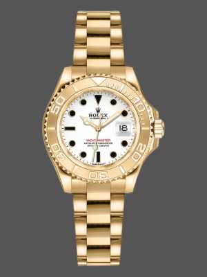 Rolex Yacht Master 169628 Yellow Gold White Dial 29MM Lady Replica Watch