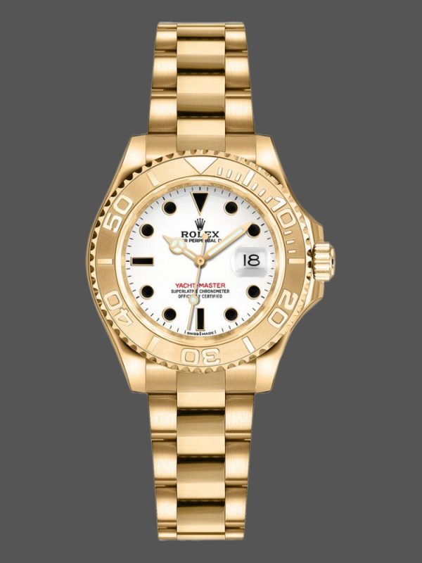 Rolex Yacht Master 169628 Yellow Gold White Dial 29MM Lady Replica Watch